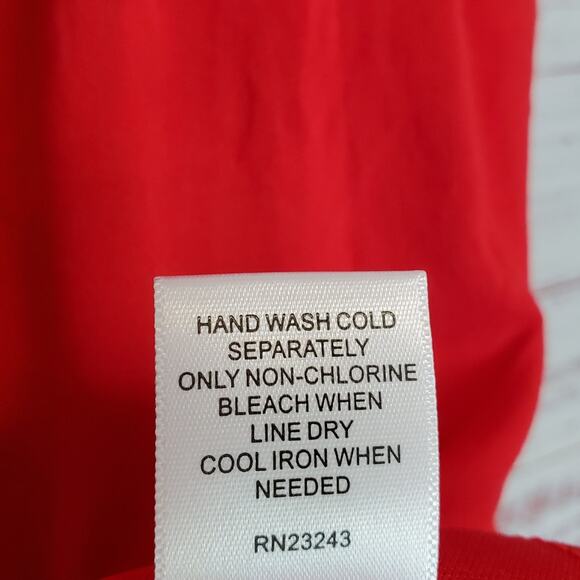 New York & Company L Cottage Ruffle Tier Dress Red Multi Crochet Top Flare Skirt - Picture 10 of 16